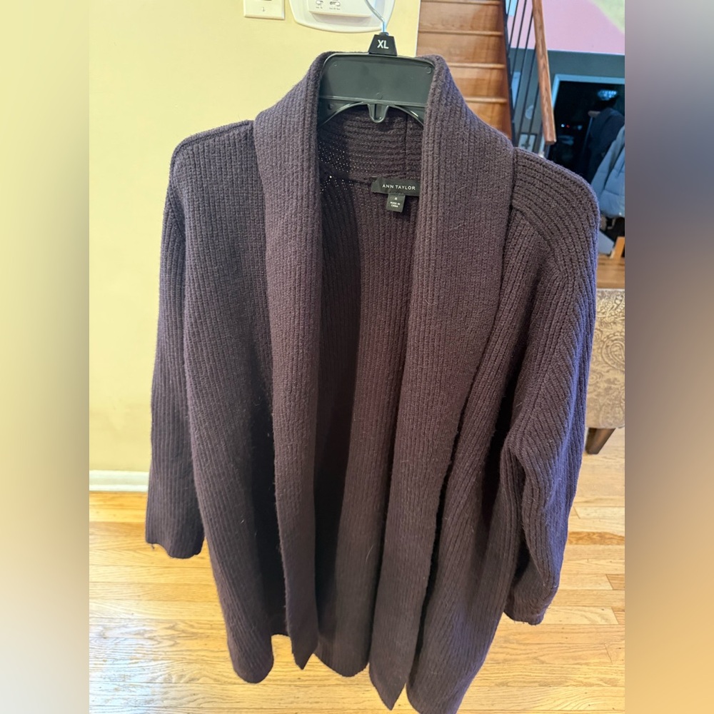 Ann Taylor Deep Purple Open Front Knit Cardigan Sweater Medium - Picture 1 of 3